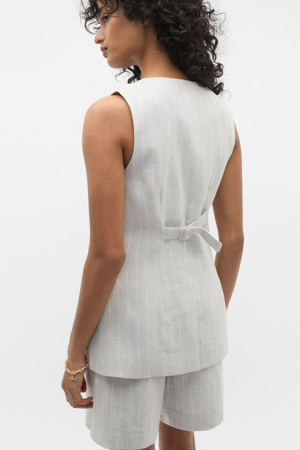 Linen Pinstripe Vest  Cloud Grey Pinstripe