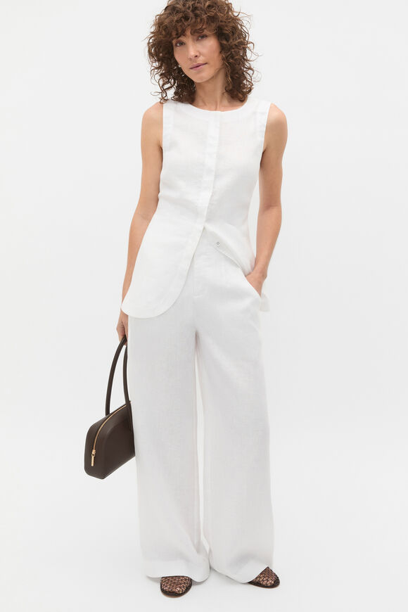 Linen Concealed Placket Vest  Whisper White  hi-res