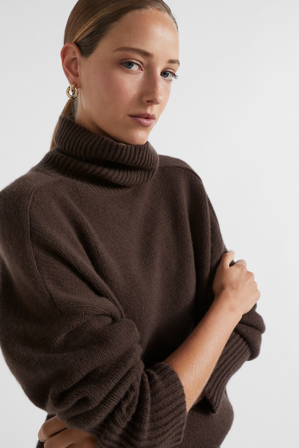 Merino Wool Roll Neck  Dark Espresso