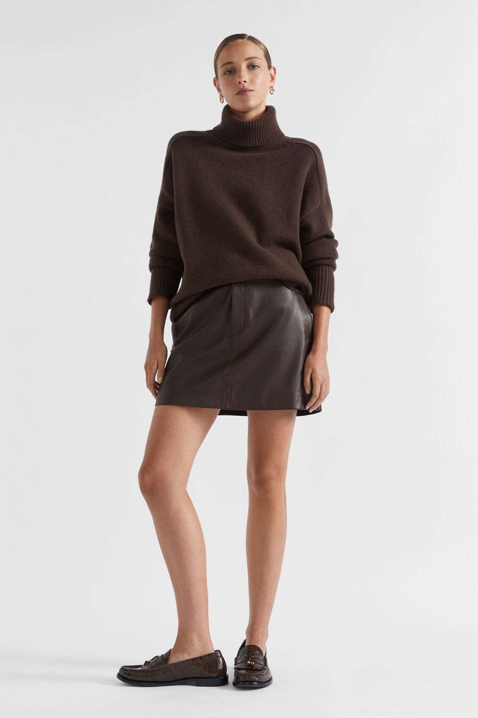 Merino Wool Roll Neck  Dark Espresso