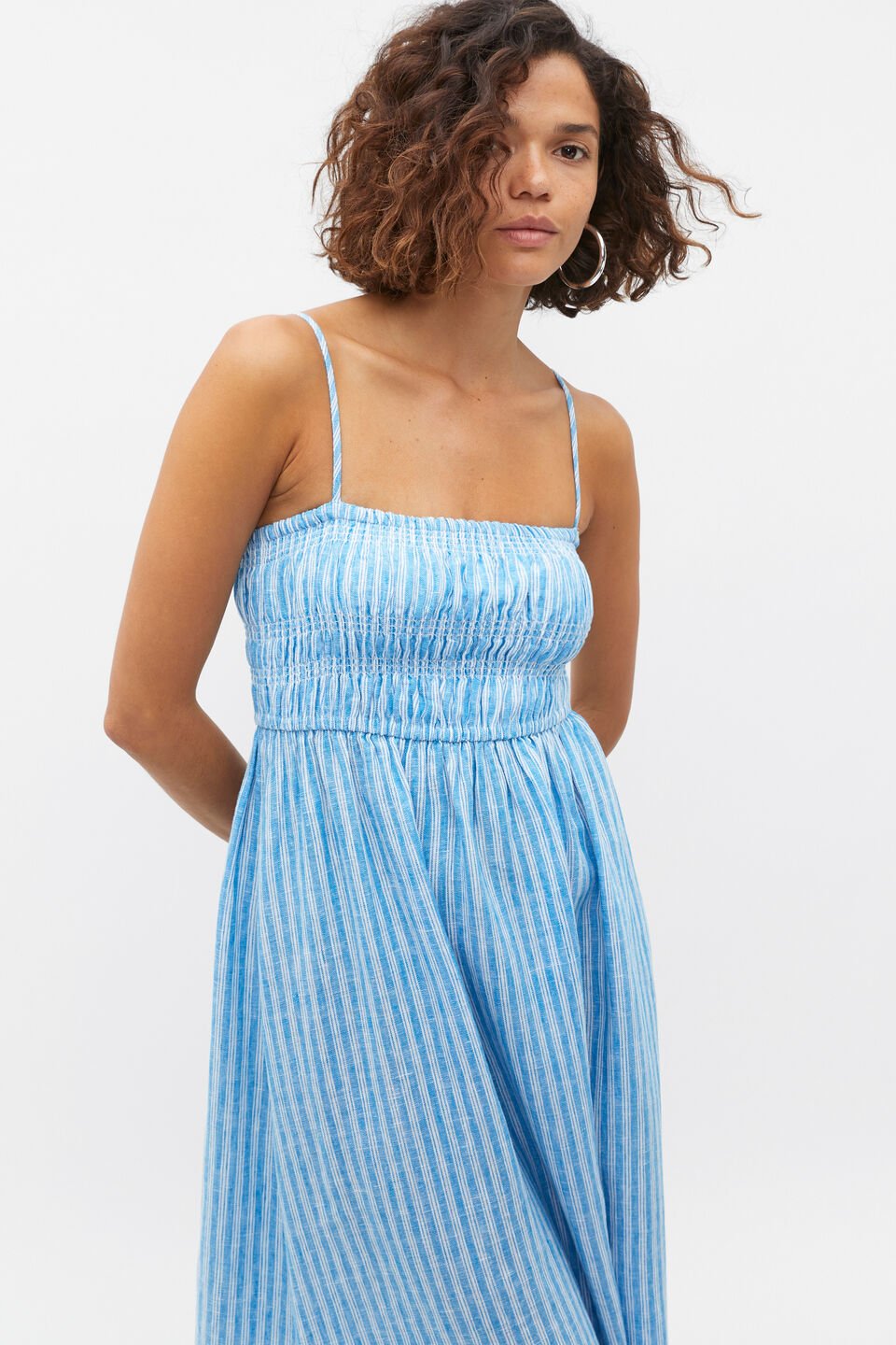Linen Smocked Midi Dress  Amalfi Stripe