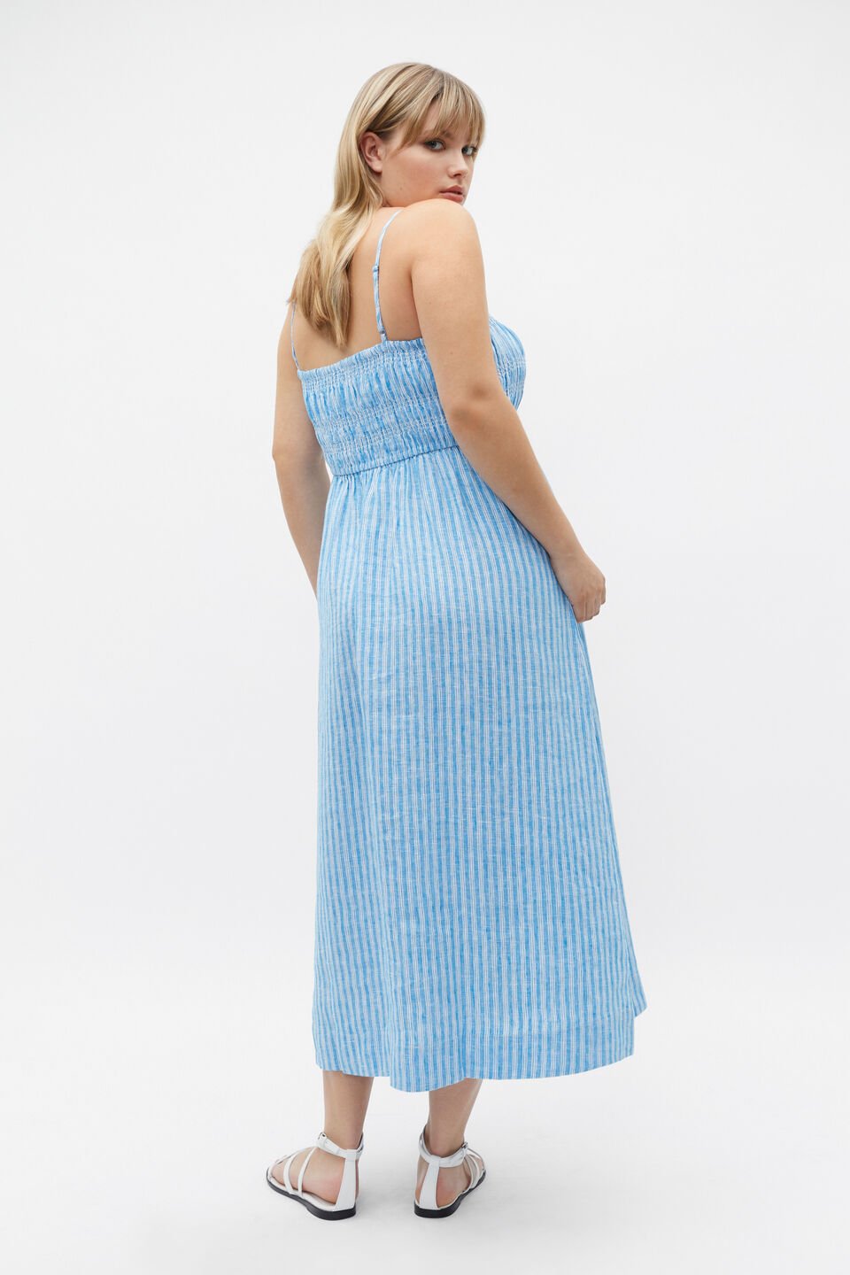 Linen Smocked Midi Dress  Amalfi Stripe