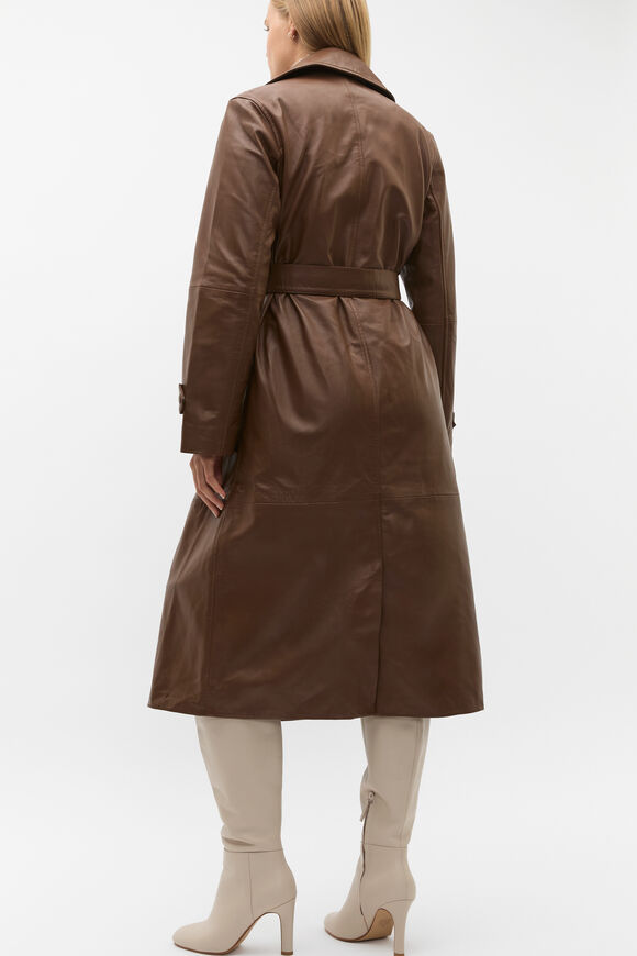 Leather Belted Trench Coat  Maple  hi-res