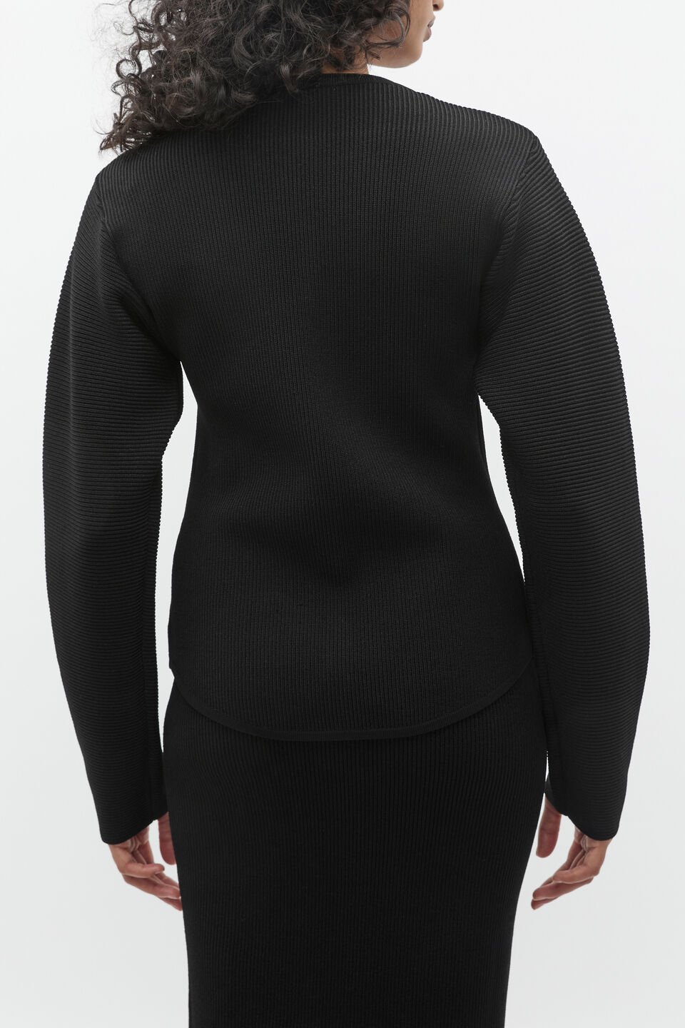 Crepe Ribbed Cardigan  Black