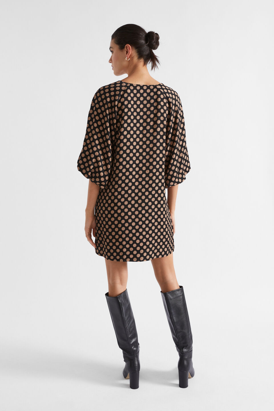 Spot Twill V Neck Mini Dress  Macchiato Spot