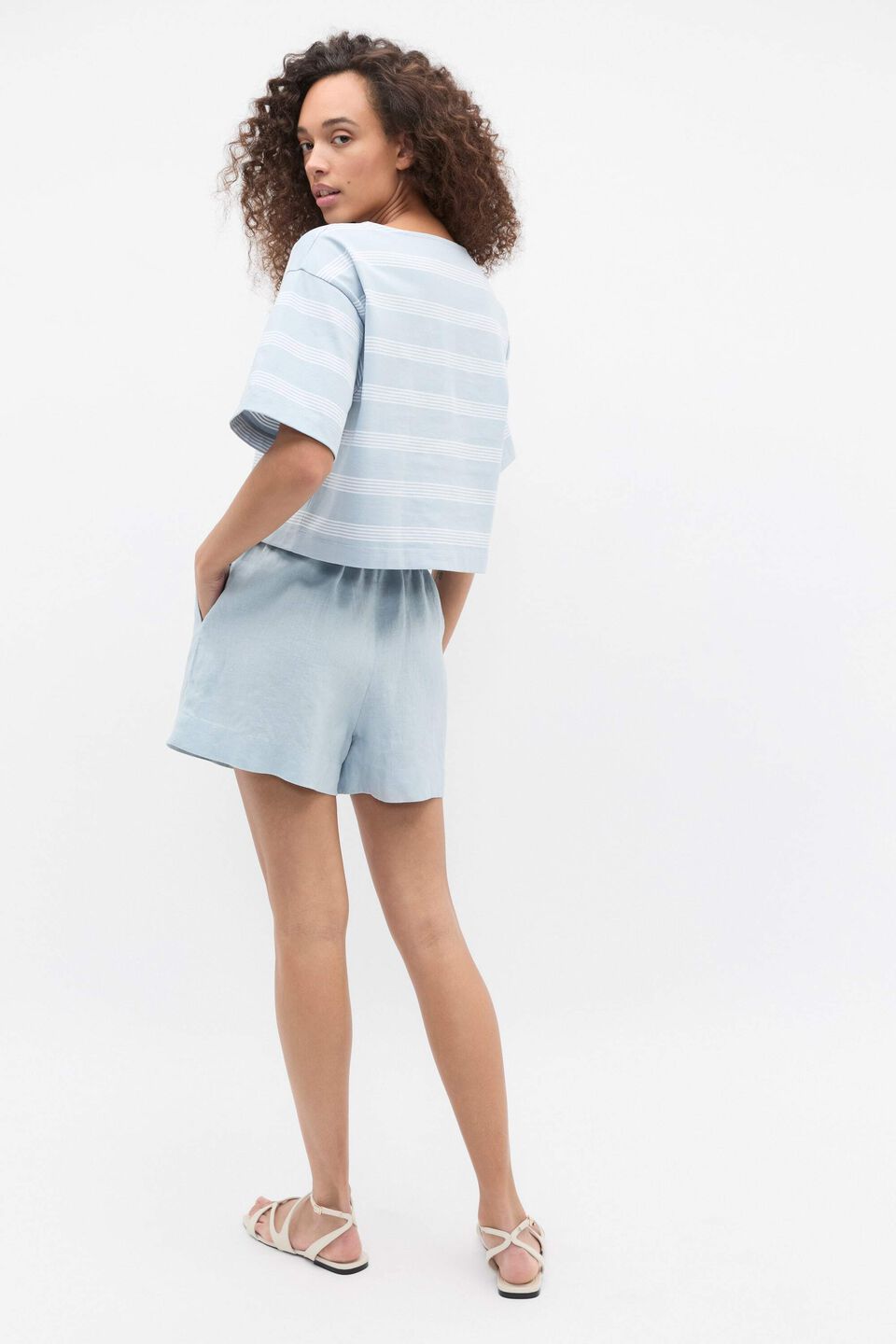 Boxy Boat Neck Tee  Bluebell Stripe