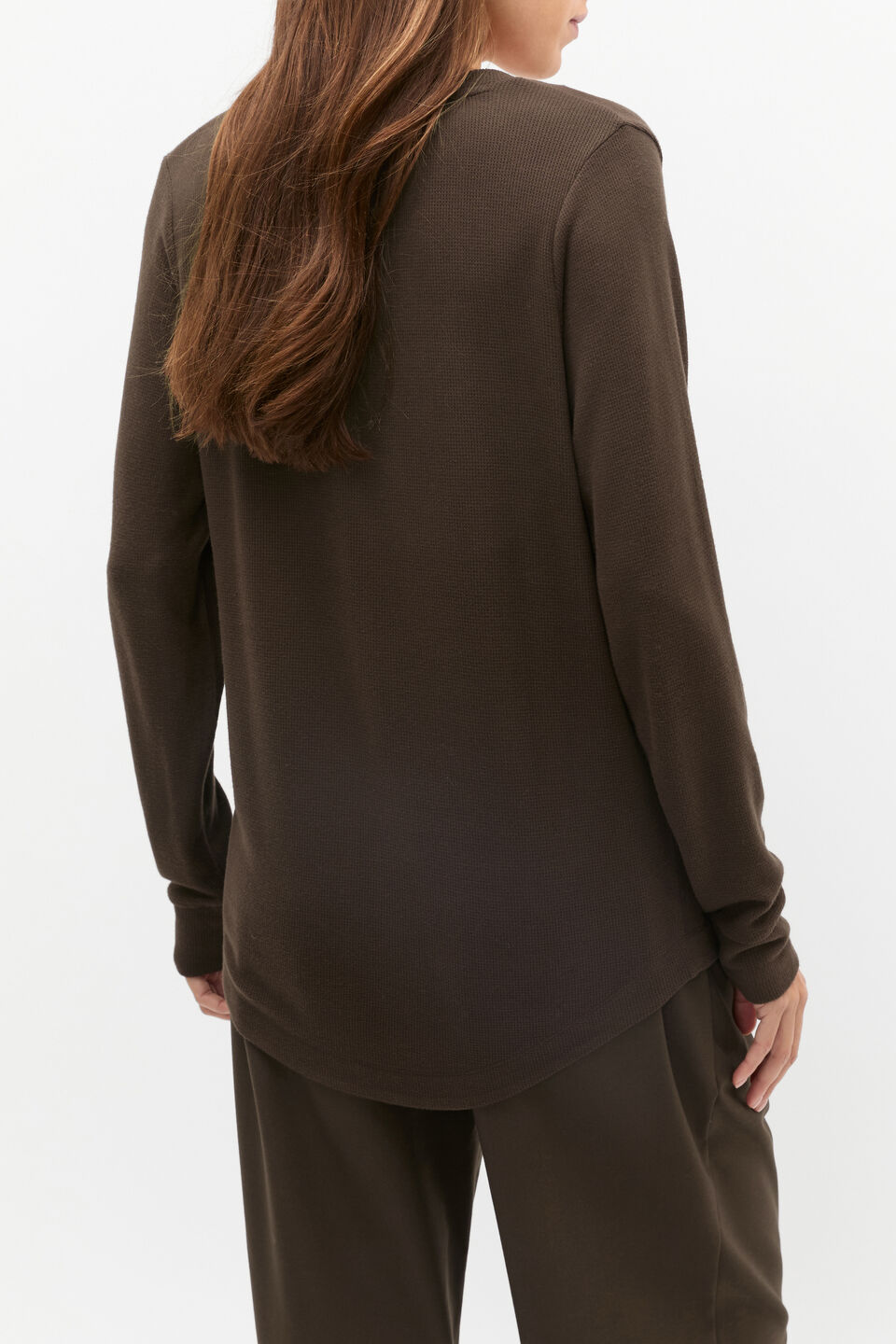 Supersoft Waffle V Neck Top  Dark Espresso