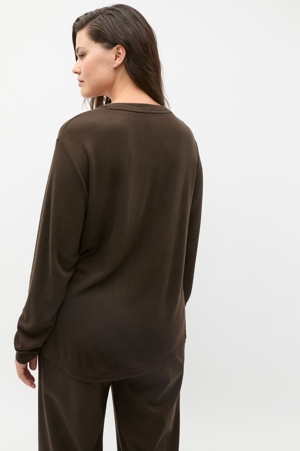 Supersoft Waffle V Neck Top  Dark Espresso