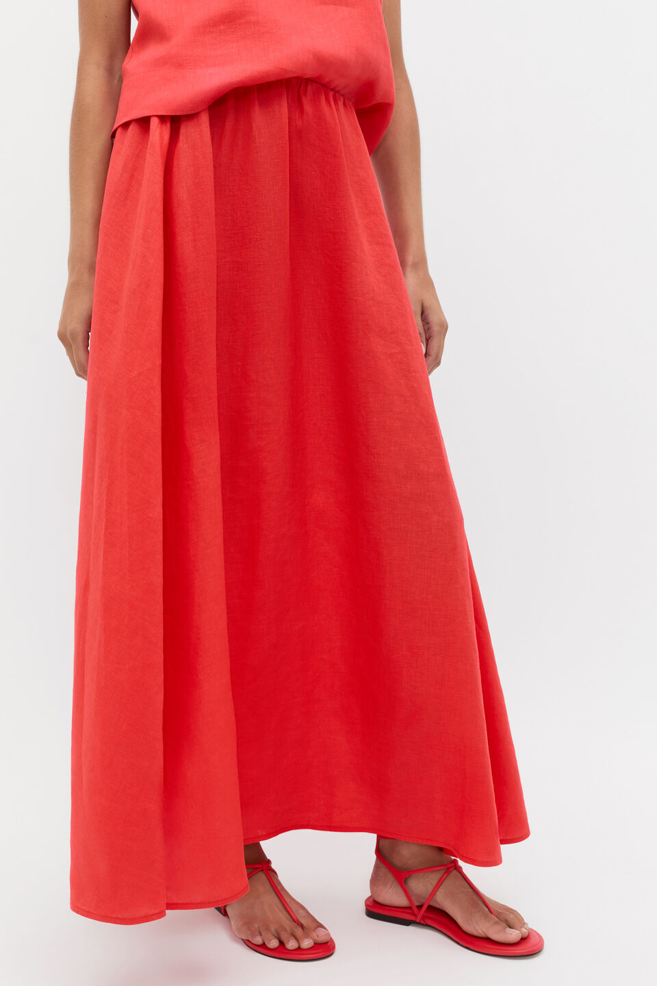 Linen Voluminous Skirt  Electric Crimson