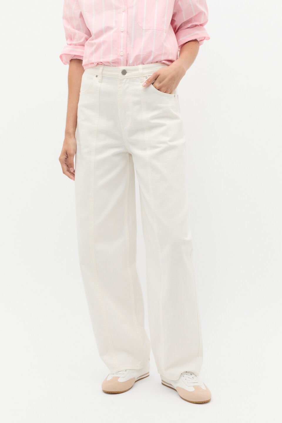Barrel Leg Seam Front Jean  Cloud Cream