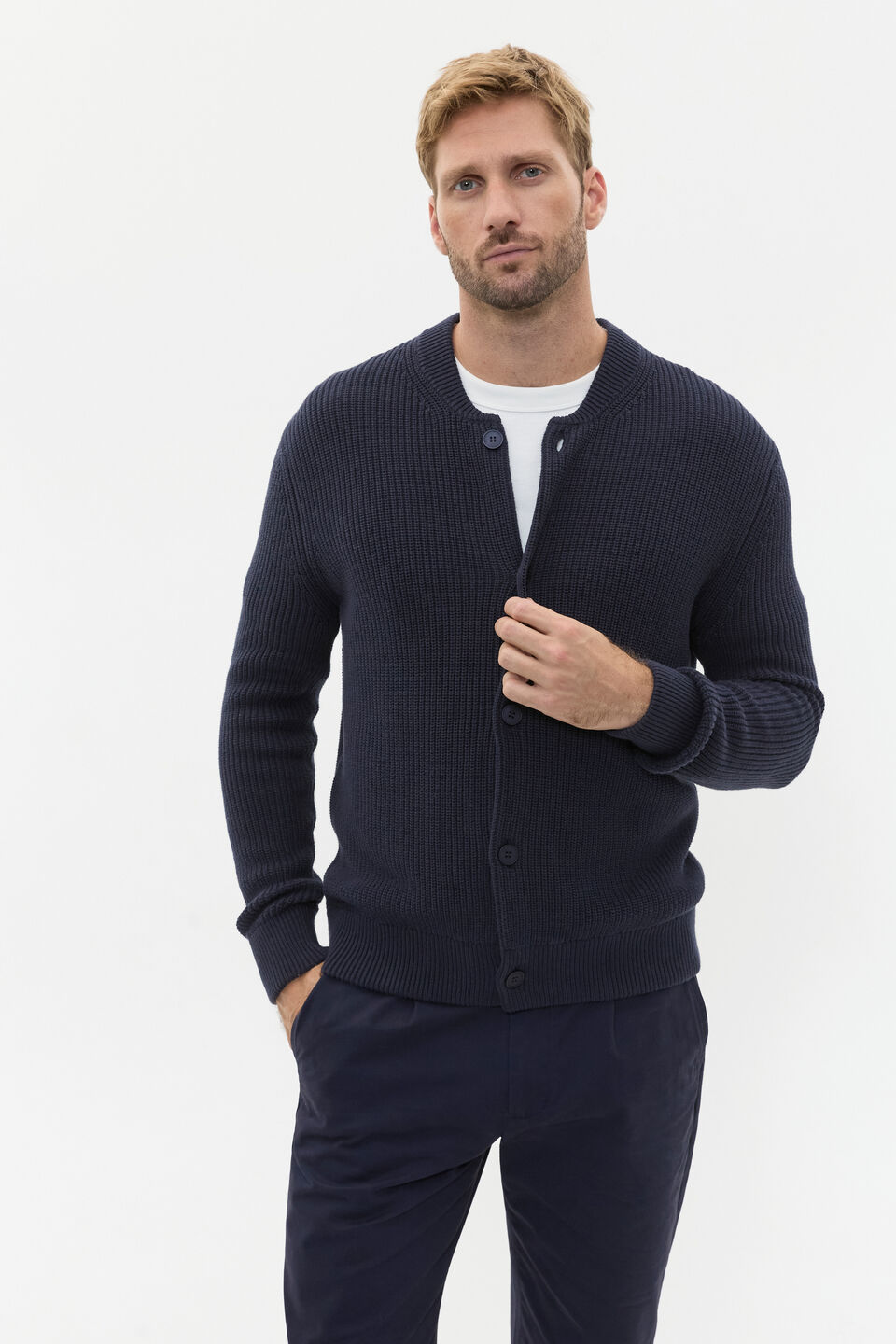 Crewneck Cardigan  Midnight Blue