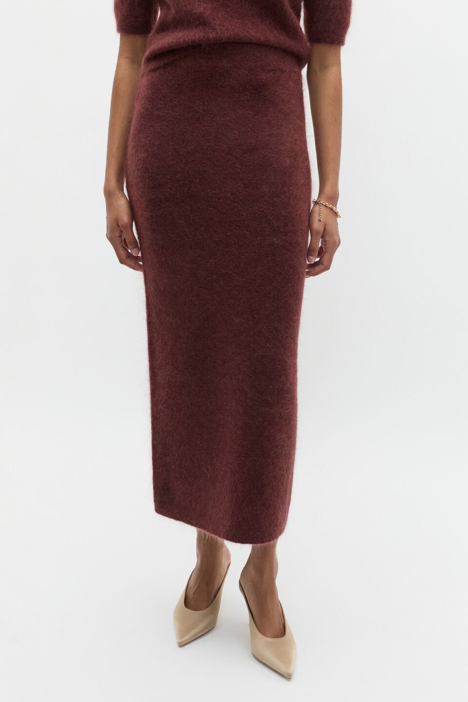 Fluffy Knit Midi Skirt  Merlot