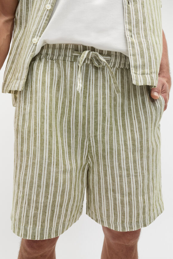 Linen Stripe Drawcord Short  Green Apple  hi-res