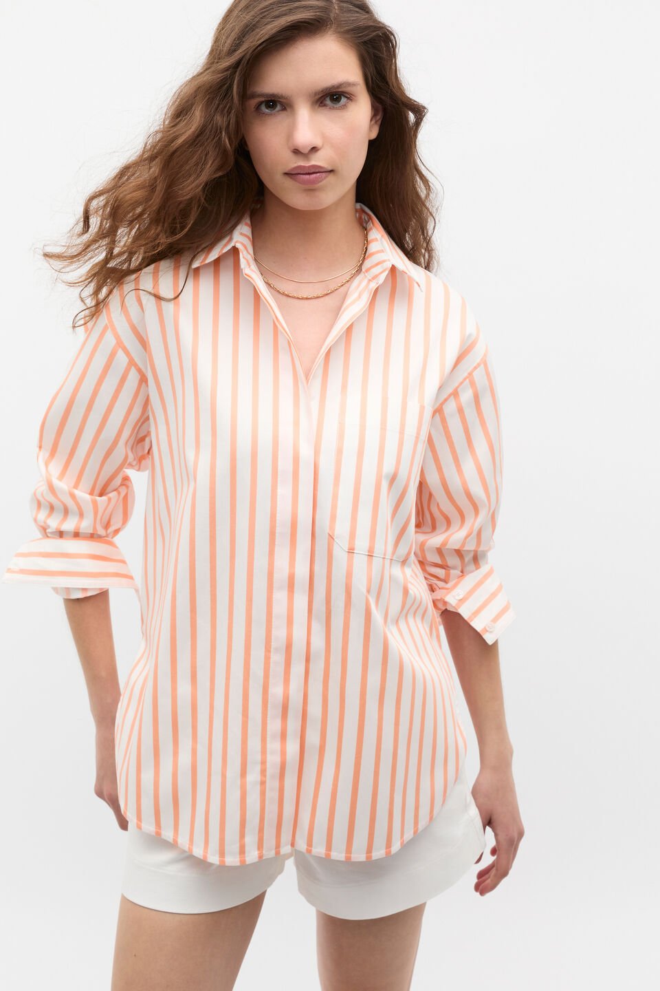 Cotton Stripe Pocket Shirt  Tangerine Stripe