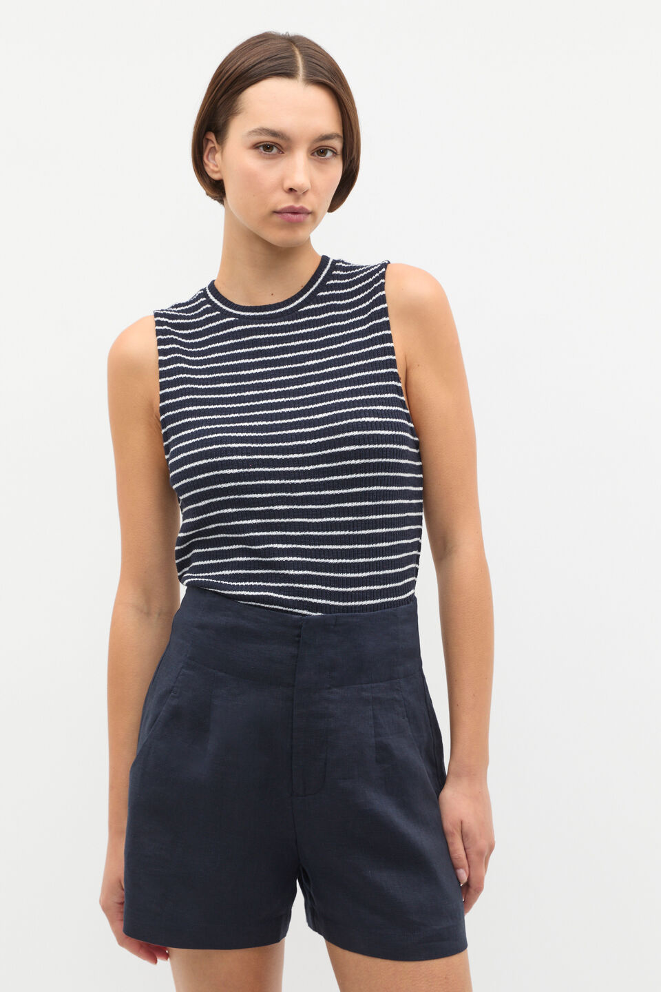Stripe Textured Shell Top  Twilight Blue Stripe