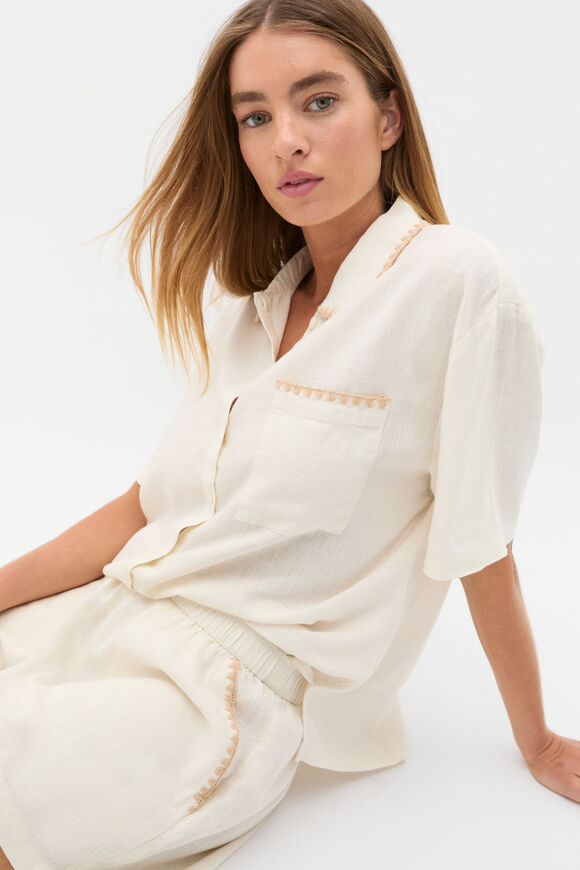Embroidered Shirt and Short PJ Set  Cloud Cream  hi-res