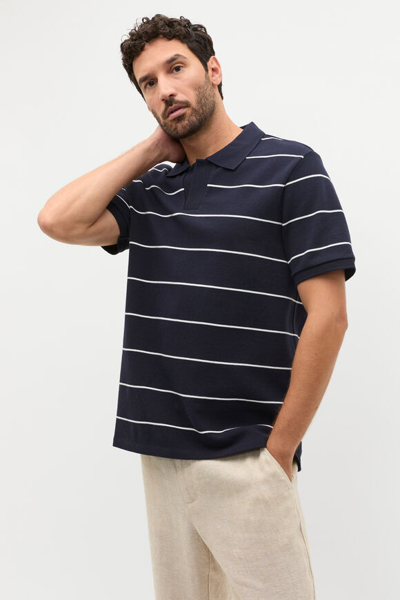 Stripe Pique Polo  Midnight Blue  hi-res