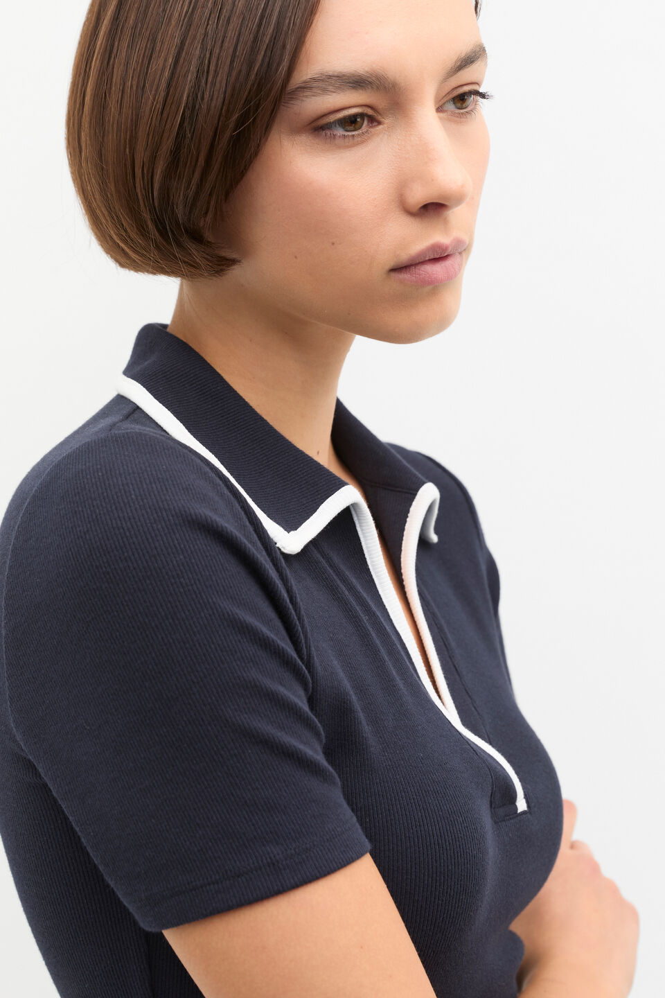 Contrast Rib Short Sleeve Polo  Twilight Blue