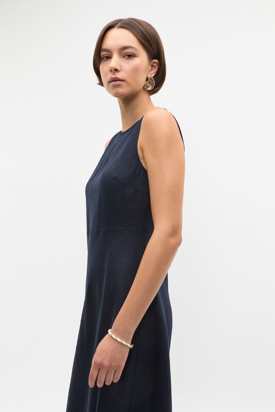 Linen Sleeveless Midi Dress  Twilight Blue
