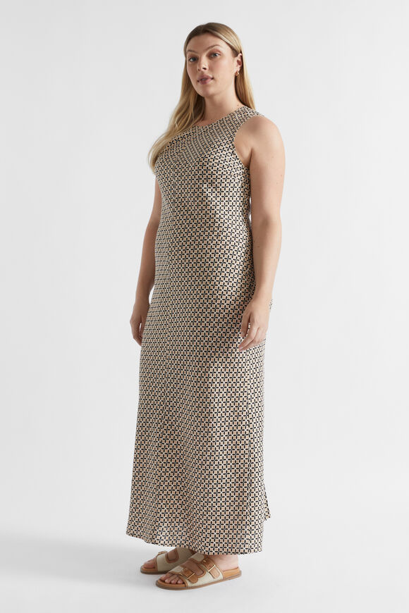Linen Geo Midi Dress  Champagne Geo  hi-res