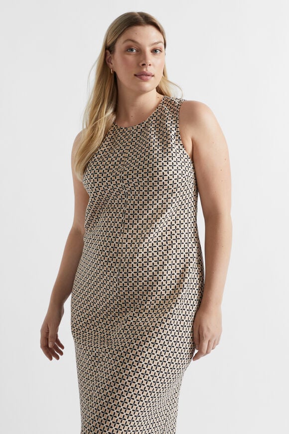 Linen Geo Midi Dress  Champagne Geo  hi-res