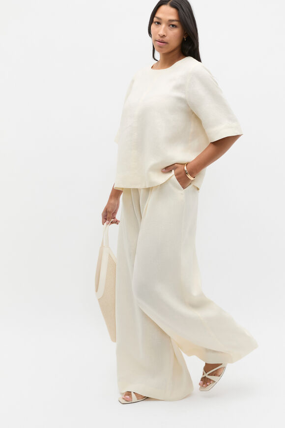 Linen Gathered Palazzo Pant  Buttercream  hi-res