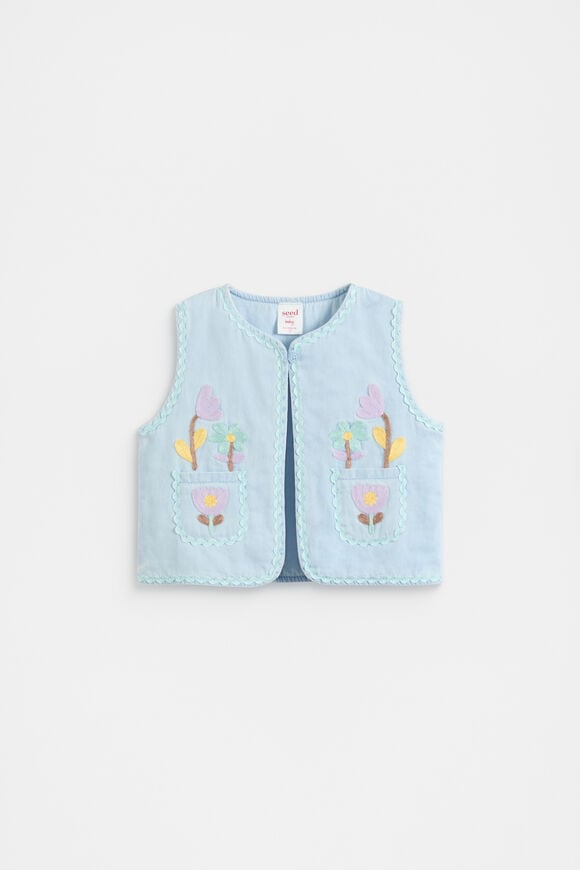 Floral Pocket Vest  Powder Blue Wash  hi-res