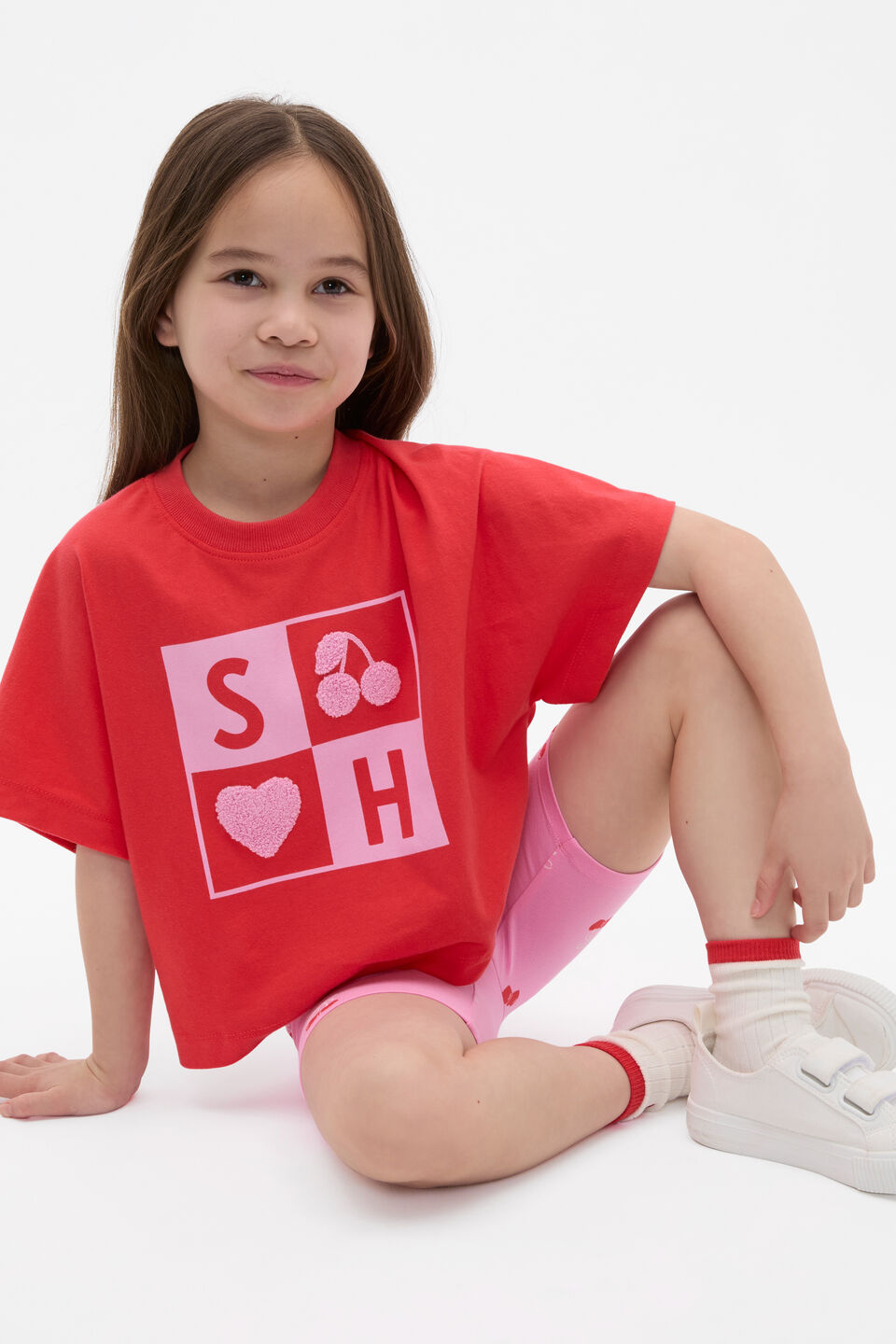 Grid Print Tee  Strawberry Red