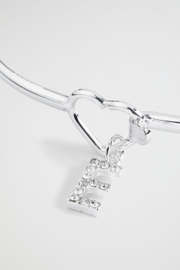 Silver Initial Bangle  E  hi-res
