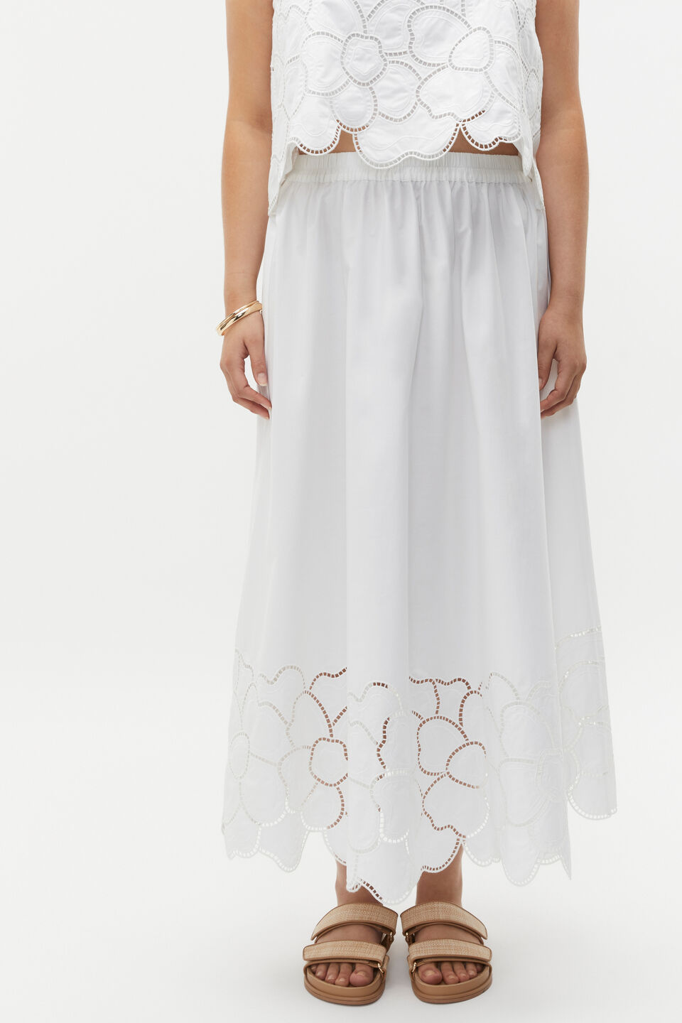 Lace Broderie Midi Skirt  Whisper White