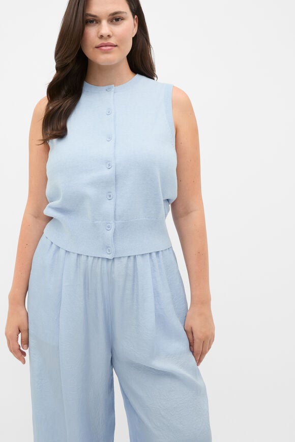 Cotton Blend Button Knit Vest  Arctic Blue Marle  hi-res