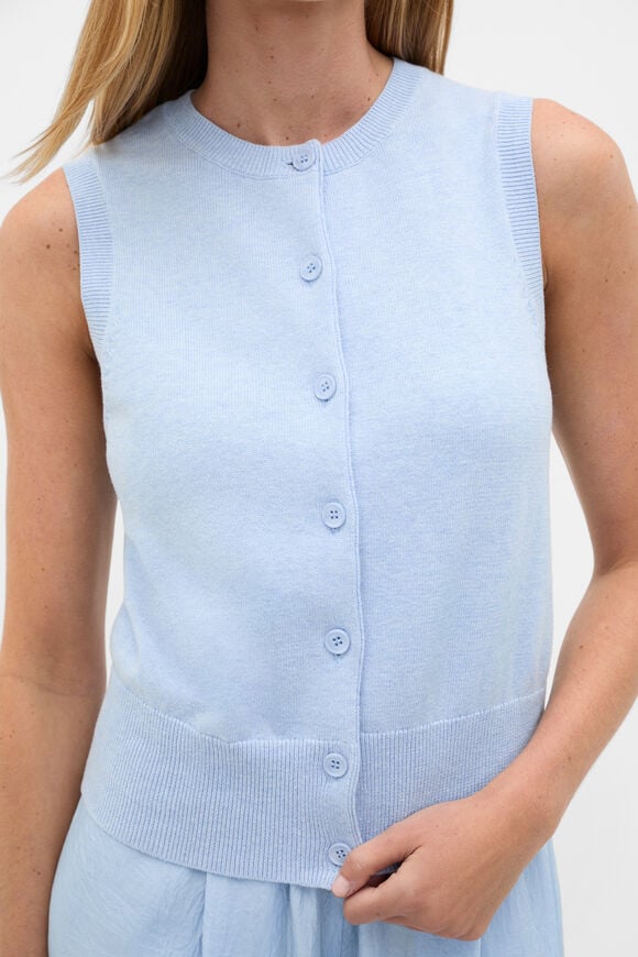 Cotton Blend Button Knit Vest  Arctic Blue Marle  hi-res