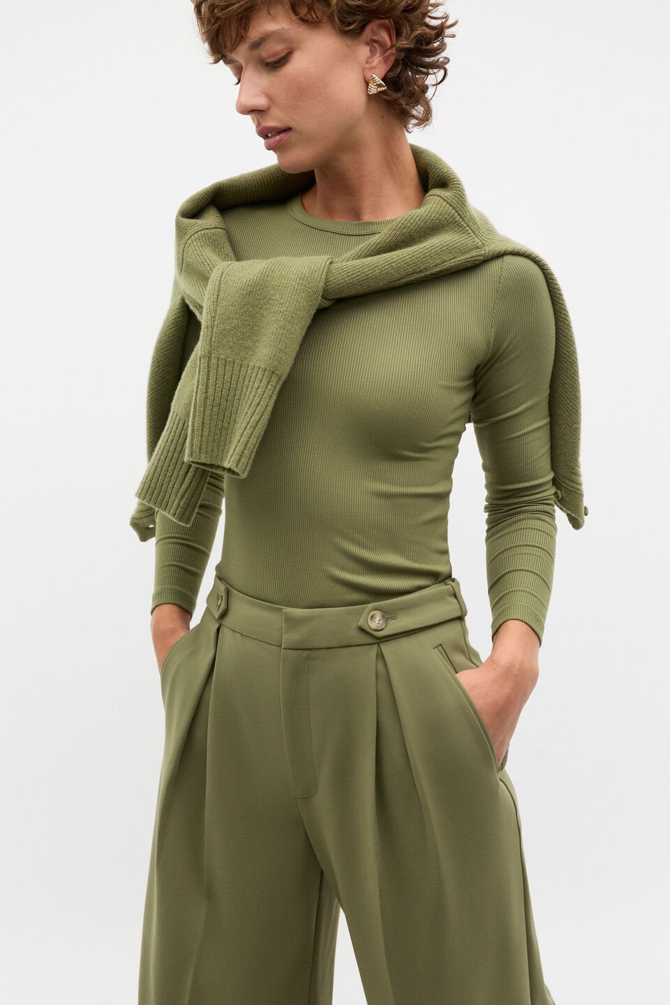 Button Tab Trouser  Rainforest