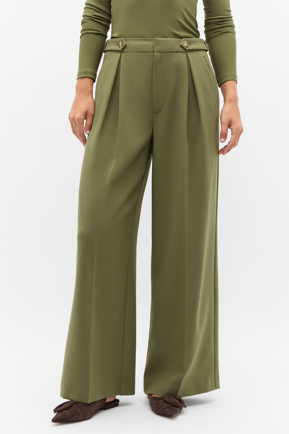 Button Tab Trouser  Rainforest