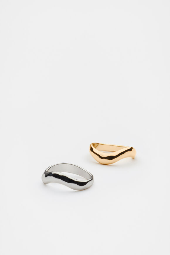 Textured Wave Ring Set  Silver Gold  hi-res