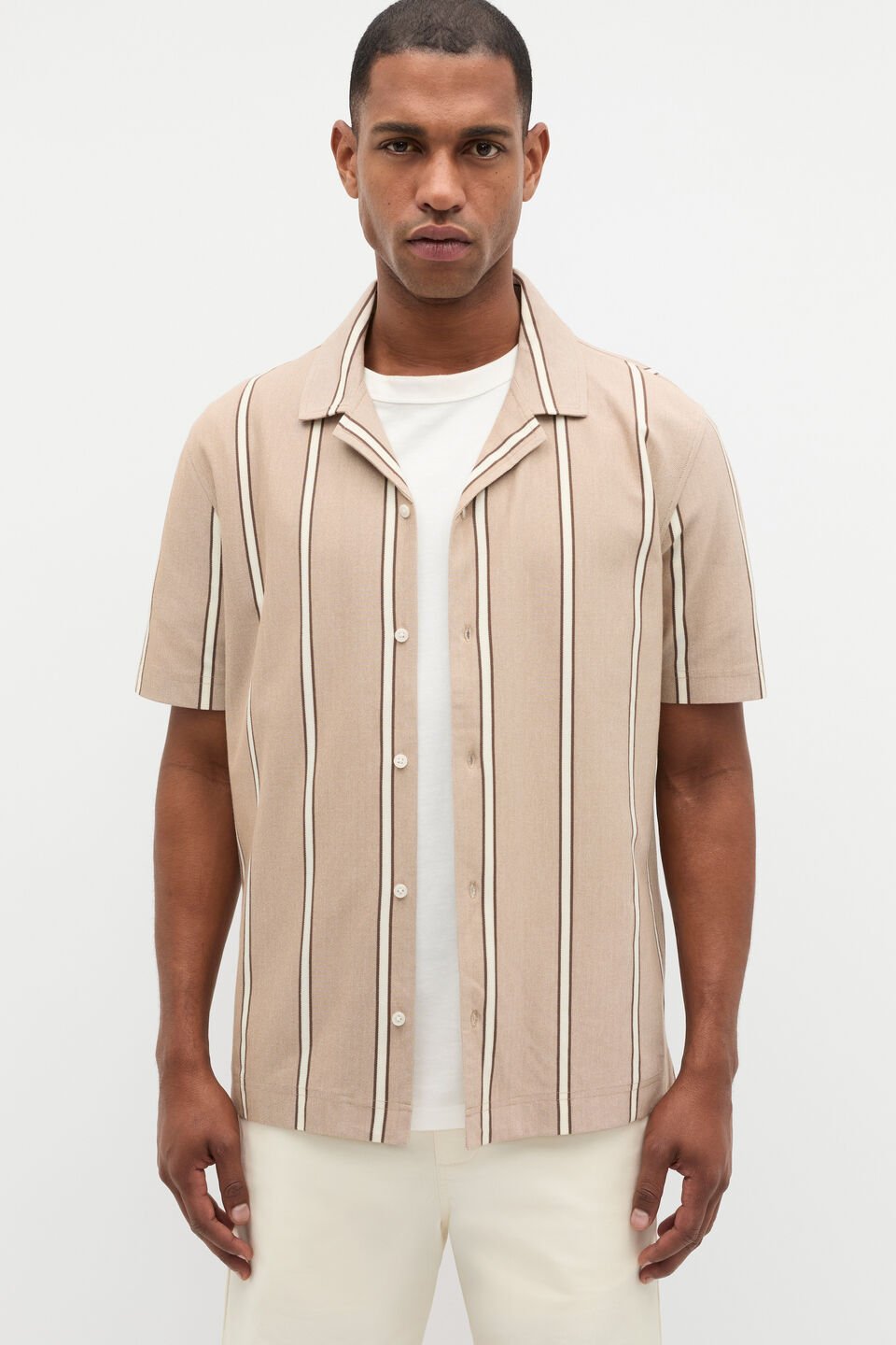Stripe Pique Shirt  Nougat