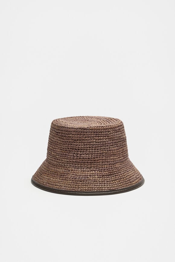 Trim Detail Raffia Bucket Hat  Chocolate  hi-res