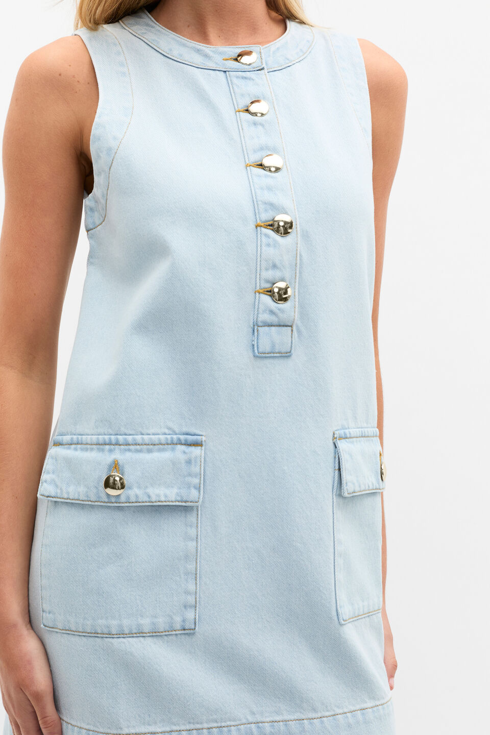 Denim Pocket Mini Dress  Sky Wash