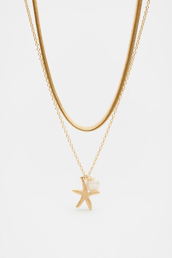 Starfish Pendant Necklace  Gold  hi-res