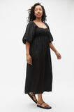 Linen Puff Sleeve Sun Dress  Black  hi-res