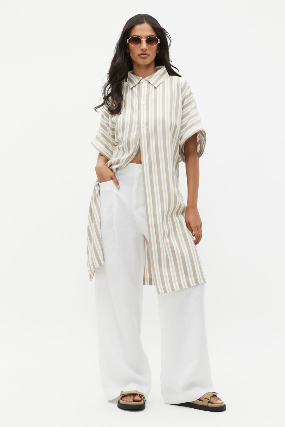 Stripe Collar Detail Poncho  Rosemary Stripe