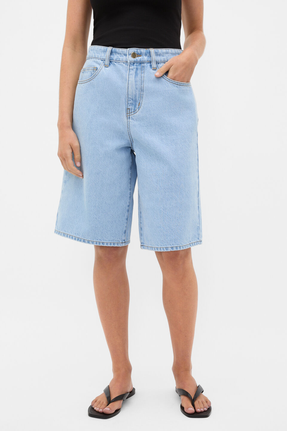 Longline Jean Short  Glacial Blue Wash