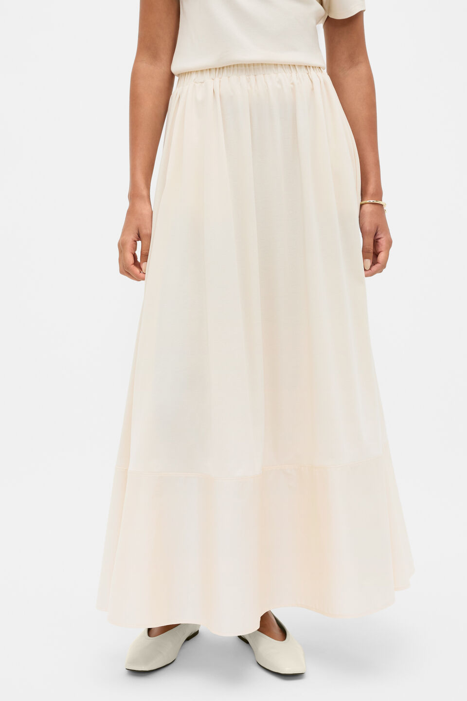 Jersey Spliced Midi Skirt  Coconut Cream