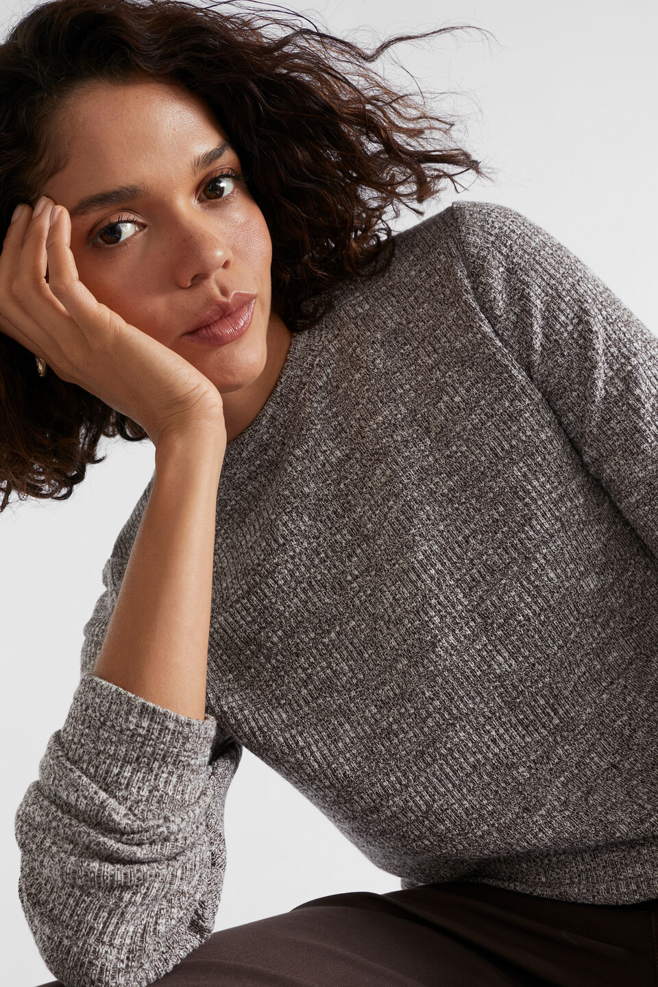 Twist Rib Long Sleeve Top  Dark Espresso Twist