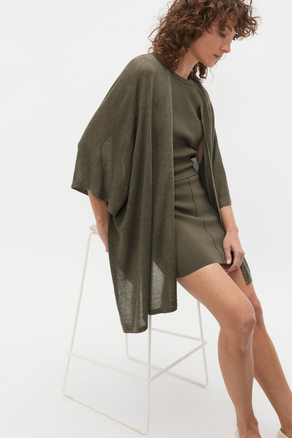 Fine Knit Poncho  Olive Leaf
