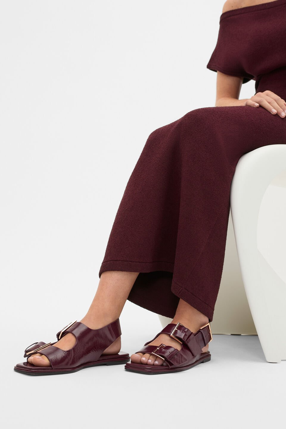 Iris Triple Buckle Sandal  Plum Red