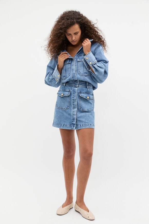 Denim Patch Pocket Mini Skirt  Mist Blue Wash  hi-res