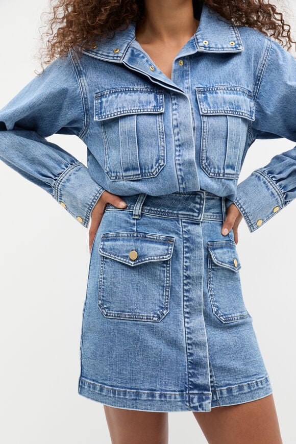 Denim Patch Pocket Mini Skirt  Mist Blue Wash  hi-res