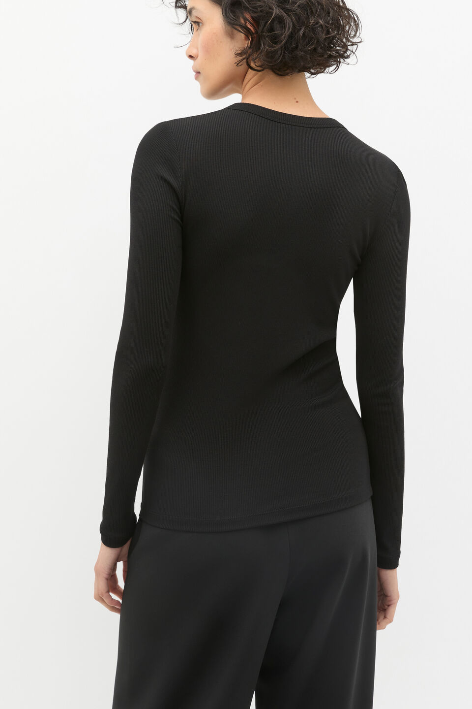 Core Rib Henley Top  Black