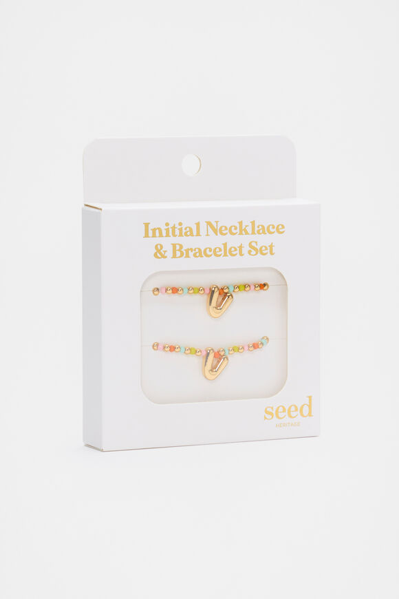 Initial Necklace And Bracelet Set  V  hi-res